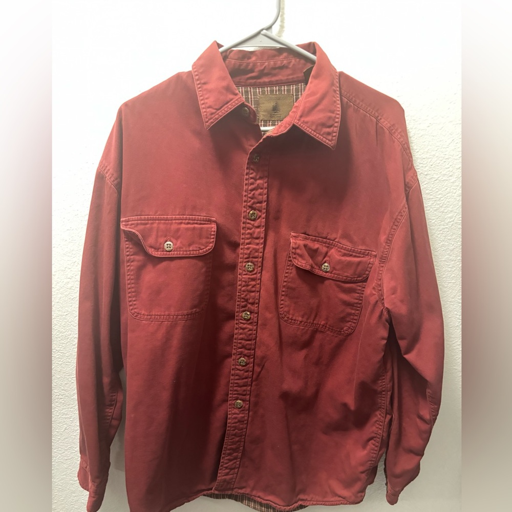 Vtg St. John's Bay Jacket Mens L Burgundy Fleece Lined Shirt Shacket Workwear